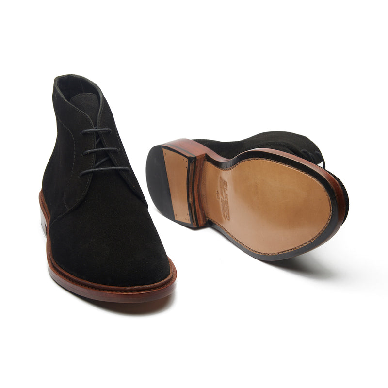 Lucas, Unlined Chukka Boot - Ox Reverse Black | Hand Welted Smart Casuals