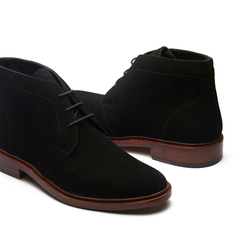 Lucas, Unlined Chukka Boot - Ox Reverse Black | Hand Welted Smart Casuals