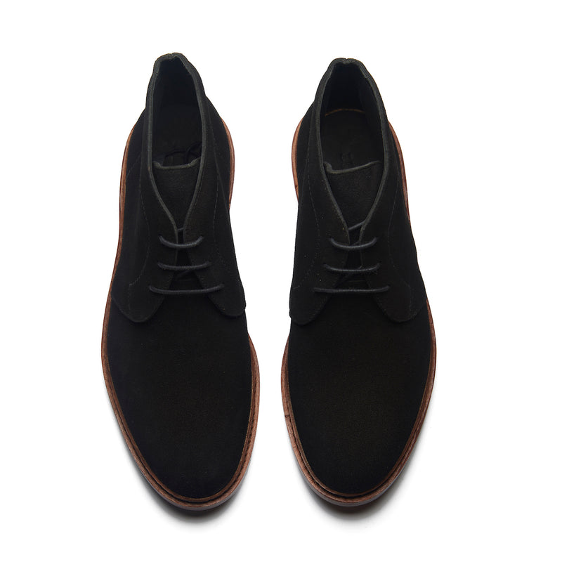 Lucas, Unlined Chukka Boot - Ox Reverse Black | Hand Welted Smart Casuals