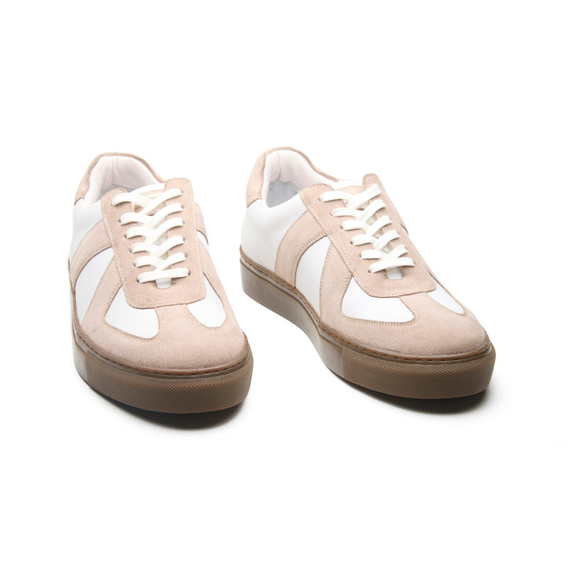 Martin Low Top, German Army Trainer - White & Beige Suede | Smart Casuals
