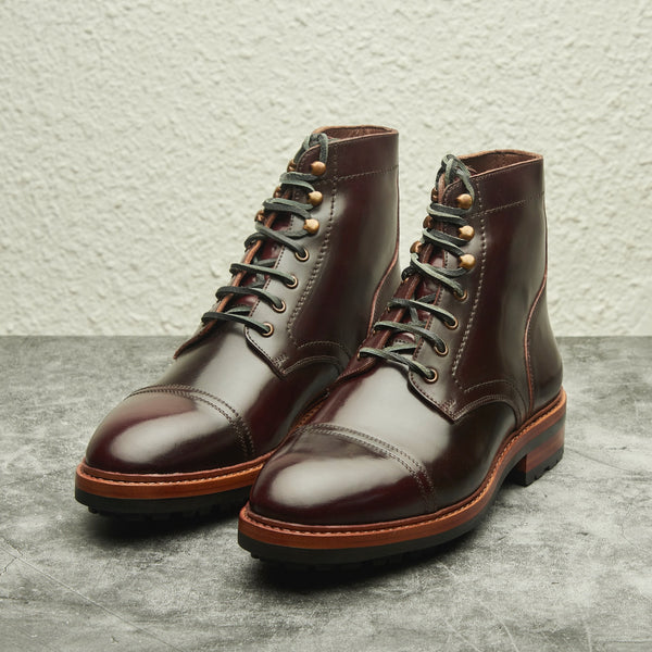 Dixon, Cap-Toe Derby Boot - Shell Cordovan Color#8 | Hand Welted Cordovan Series