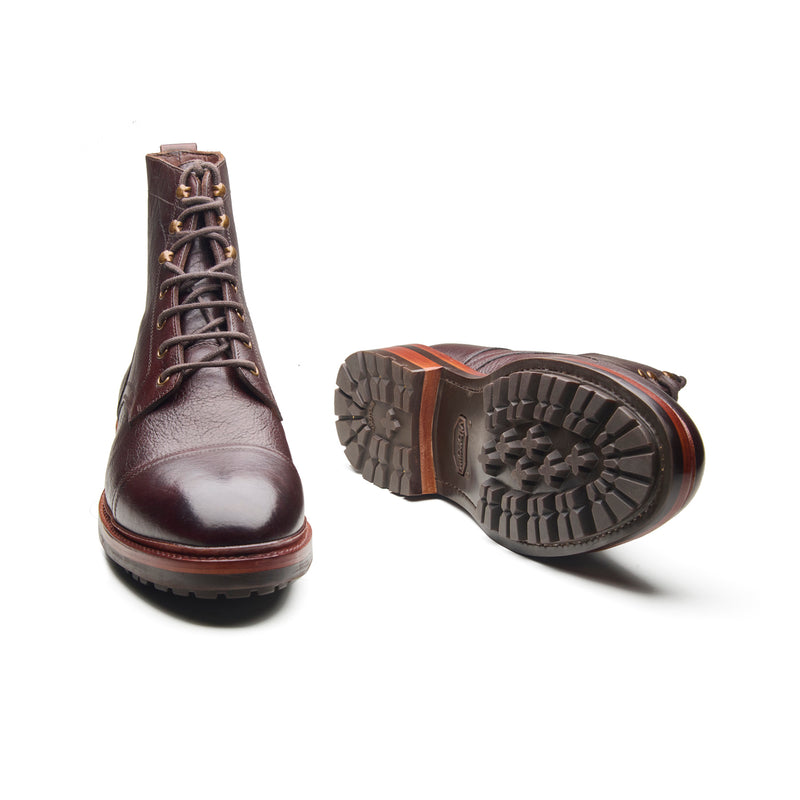 Dixon, Cap-Toe Derby Boot - Burgundy American Bison | Hand Welted Service Boots