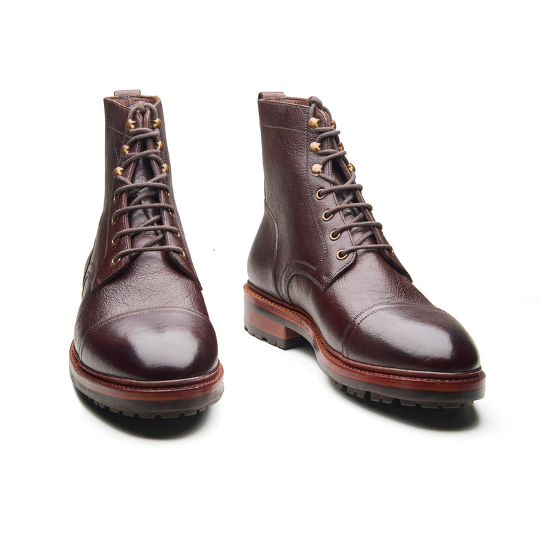 Dixon, Cap-Toe Derby Boot - Burgundy American Bison | Hand Welted Service Boots