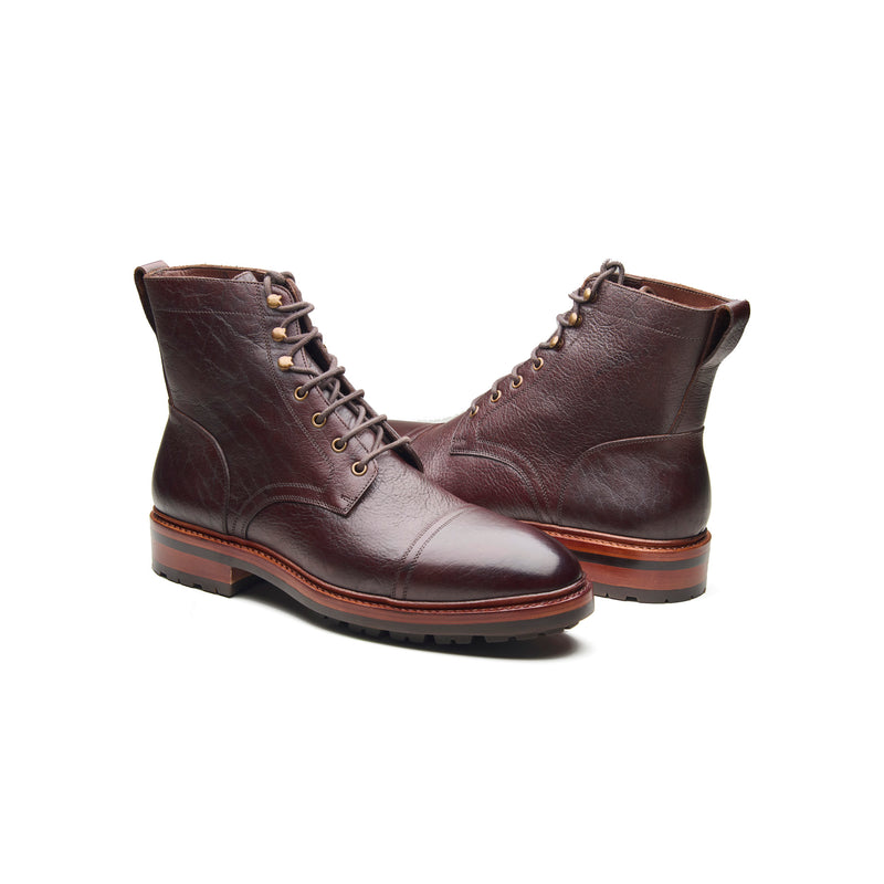Dixon, Cap-Toe Derby Boot - Burgundy American Bison | Hand Welted Service Boots
