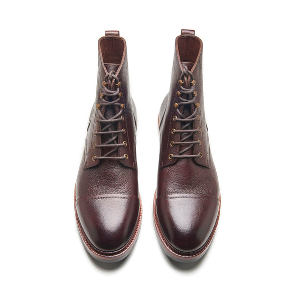 Dixon, Cap-Toe Derby Boot - Burgundy American Bison | Hand Welted Service Boots