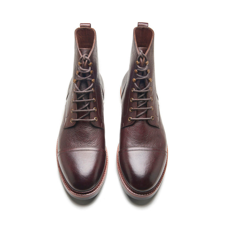 Dixon, Cap-Toe Derby Boot - Burgundy American Bison | Hand Welted Service Boots