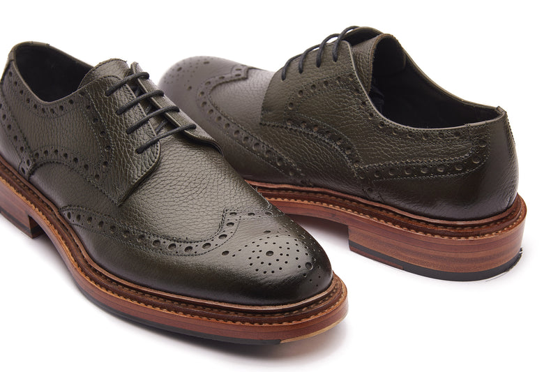 Rudolph-X, Wingtip Derby - Green Milled Grain | New Age