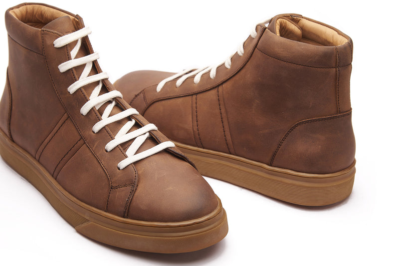 Jaeger, High Top Work Sneaker - Cognac Pullup | Smart Casuals