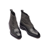Victor, Button Boot -Black & Grey Textile | Made To Order - BLKBRD SHOEMAKER