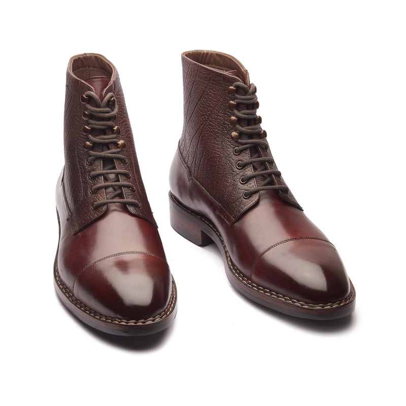 Fulbert-X, Cap-Toe Boot - Chestnut & Elephant Print Brown | Stitchdown Construction | Contemporary Classics