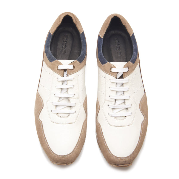 Beaux, U-Tip Laceup Trainers - White/Beige | Smart Casuals