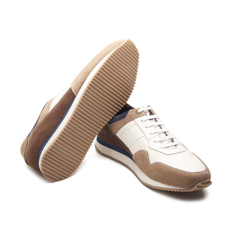Beaux, U-Tip Laceup Trainers - White/Beige | Smart Casuals