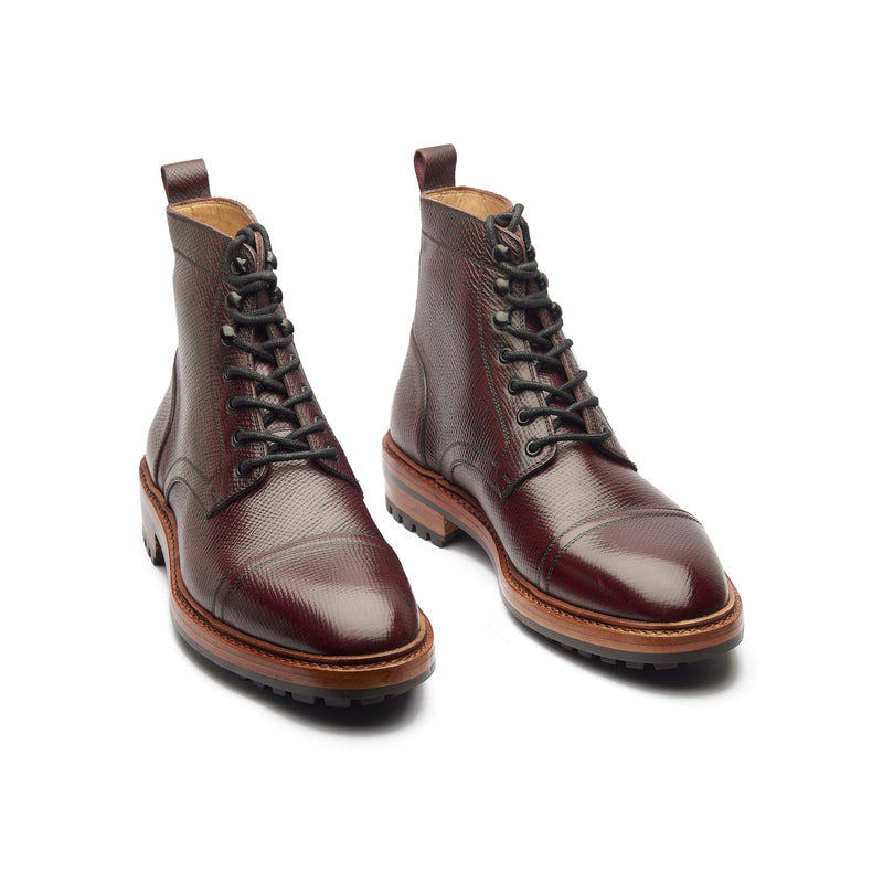 Dixon, Cap-Toe Derby Boot - Burgundy Hatchgrain | Hand Welted Service Boots