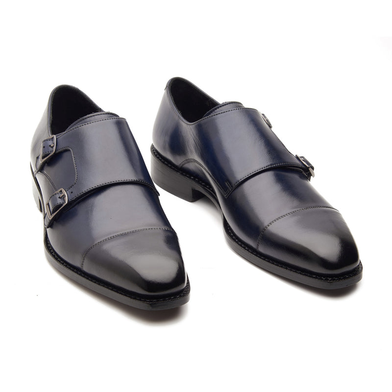 Leon, Cap-toe Double Monk Strap - Navy | Hand Welted Classics Collection