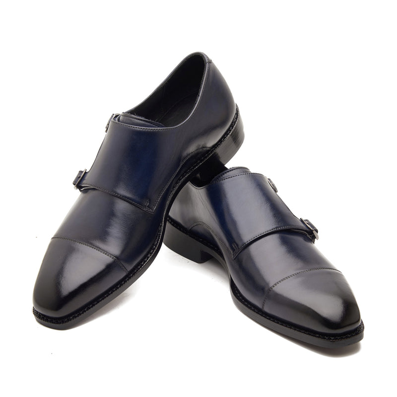 Leon, Cap-toe Double Monk Strap - Navy | Hand Welted Classics Collection