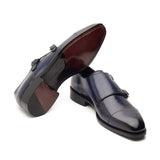 Leon, Cap-toe Double Monk Strap - Navy | Hand Welted | Classics Collection