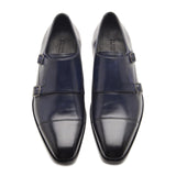 Leon, Cap-toe Double Monk Strap - Navy | Hand Welted Classics Collection