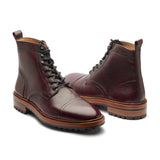 Dixon, Cap-Toe Derby Boot - Burgundy Hatchgrain | Hand Welted Service Boots