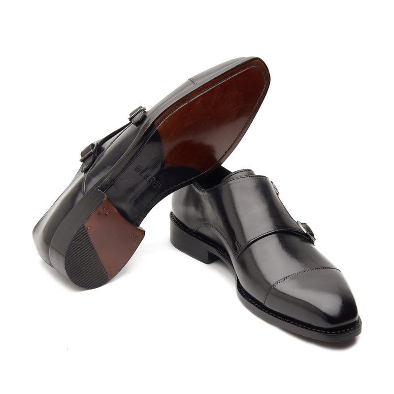Leon, Cap-toe Double Monk Strap - Black | Hand Welted Classics Collection