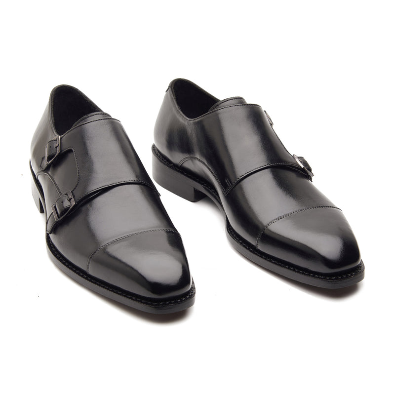 Leon, Cap-toe Double Monk Strap - Black | Hand Welted Classics Collection