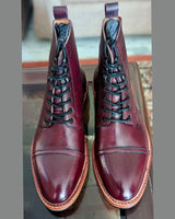 Dixon, Cap-Toe Derby Boot - Burgundy Hatchgrain | Hand Welted Service Boots